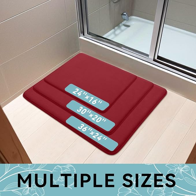 Smiry Memory Foam Bath Mat 30x20, Extra Soft and Absorbent Bathroom Rugs | Red, Quick Dry Machine Washable Non-Slip Bath Mat for Bathroom Floor, Shower and Tub