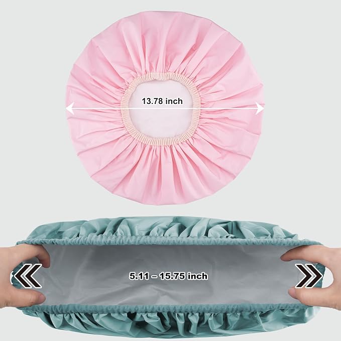 2 Pack Shower Caps for Women, Reusable Waterproof Shower Cap with Elastic Band, Thickened Waterproof Fabric Shower Bonnet for Braids, Long Hair