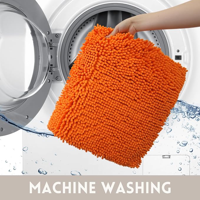 Bathroom Rugs Chenille, Extra Thick and Absorbent, Non-Slip, Machine Washable, Dry Quckily, Soft Cozy Plush, Used Under Shower Bathtub and Sink, Bath mat Sets Orange