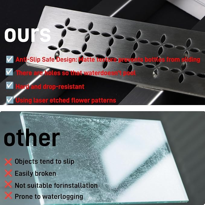 12 Inch Shower Niche Shelf 2-Pack, 4mm Stainless Steel with Drainage Design for Kerdi Board SN/-SNLT, Tile Ready Floral Shelves with Smooth Finish