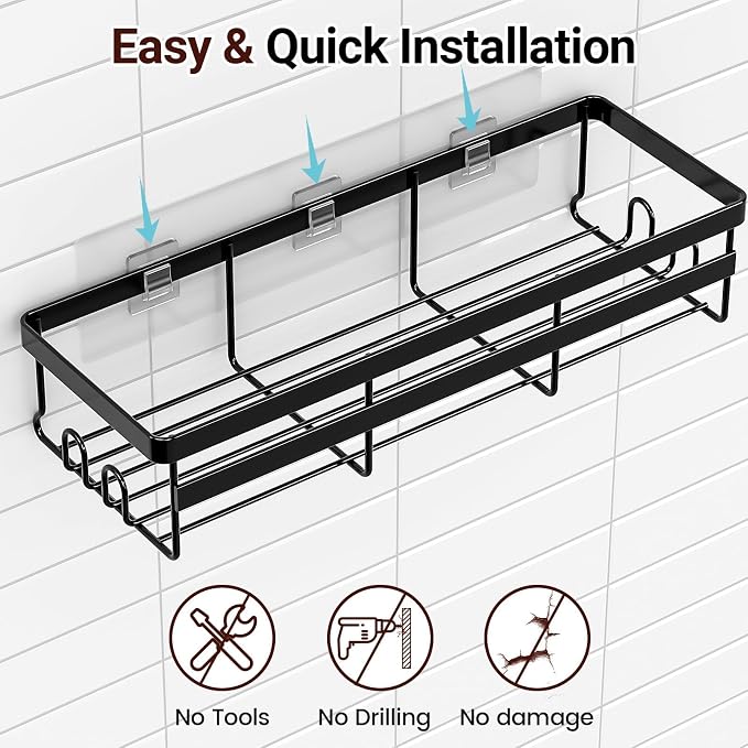 WOWBOX 2 Pack Adhesive Shower Caddies, No Drill Bathroom Shelves, X-Large | Stainless Steel Shower Shelf, Hanging Shower Organizers for Bathroom Storage, Home Decor, Bathroom Accessories