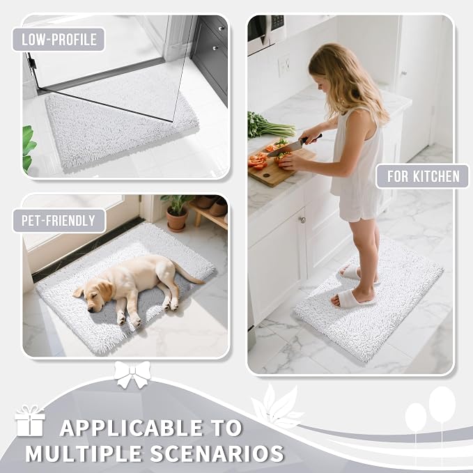 Yimobra Bathroom Rugs Sets 2 Piece, Soft Absorbent Bath Mat and U-Shaped Toilet Rug with Non Slip Backing, Luxury Shaggy Bath Mats for Bathroom, Machine Washable, 31.5"x20"+24"x20", White