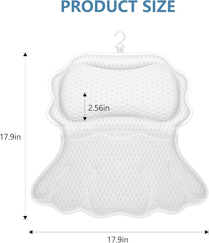 SetSail Bath Pillow, Bath Pillows for Tub Neck and Back Support, White | Soft 4D Breathable Air Mesh Ergonomic Bathtub Pillow with 6 Strong Suction Cups and Hook Luxury Bathroom Accessories