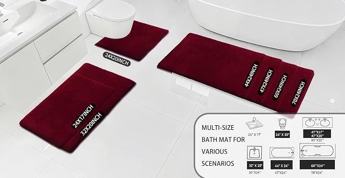 MINIDEAR Bathroom Rugs 24x17 Wine Red - Thick Memory Foam Bath Mat, Ultra Soft & Plush Fluffy, Non-Slip, Quick Dry, Absorbent Washable Floor Microfiber Mat for Tub, Home Decor Accessories
