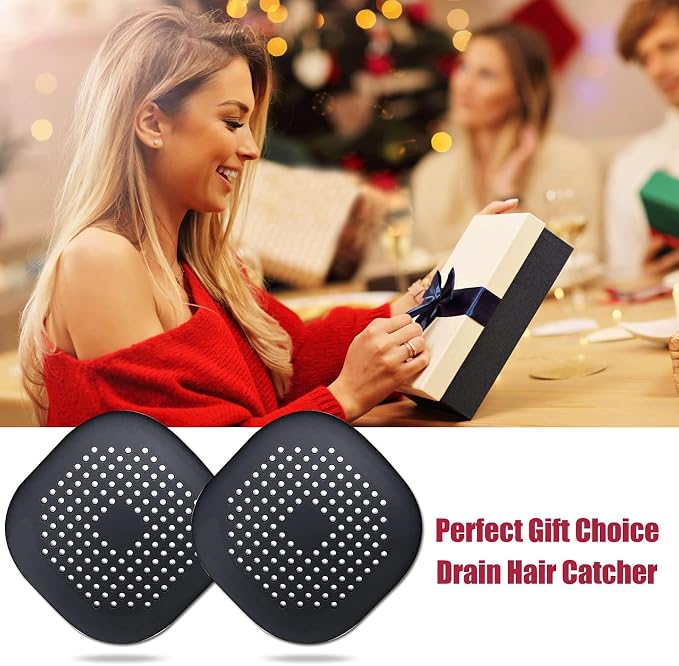 Bovinde Hair Drain Catcher,Square Cover for Shower 2 Pack (Black) | Drainer Cover Silicone Hair Stopper with Suction Cups,Protector Accessories,Easy to Install Suit for Bathroom,Bathtub,Sink