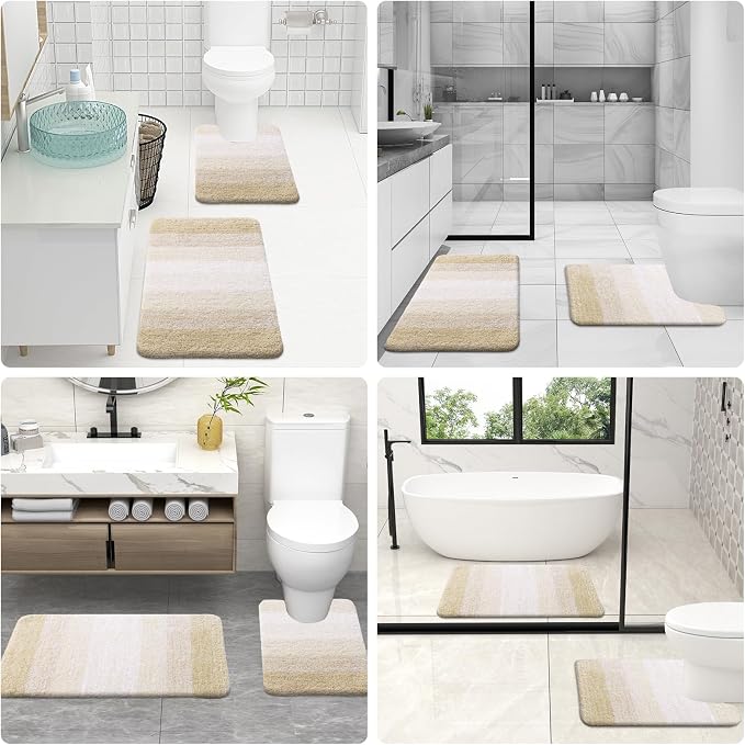 OLANLY Micorfiber Bathroom Rug Set 2 Piece, 30"x20"+U-Shaped 24"x20" | Light Beige, Soft Absorbent Bath Mats and Contour Toilet Rug, Non-Slip, Machine Wash Dry, Plush Shaggy Bath Mats for Bathroom
