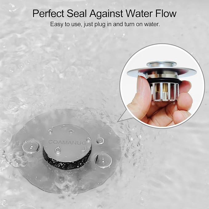 COAMANUG Bathtub Stopper | Shower Drain Hair Catcher, Pop-up Tub Stopper with Strainer | Pop-up Bathtub Drain Plug | Drai Protector for 1-1/2 to 1-3/4" Bath Drain Hole- Pearl Chrome