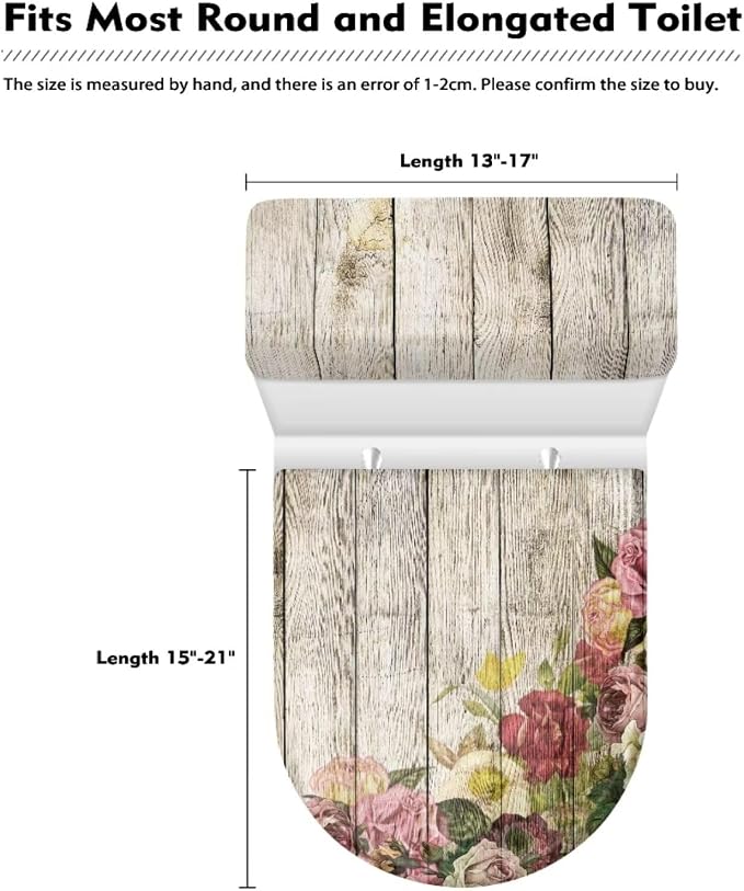 Toilet Seat Cover Toilet Tank Cover Wood Print Decoration Vintage Floral Seat Lid Decor Oval Elongated