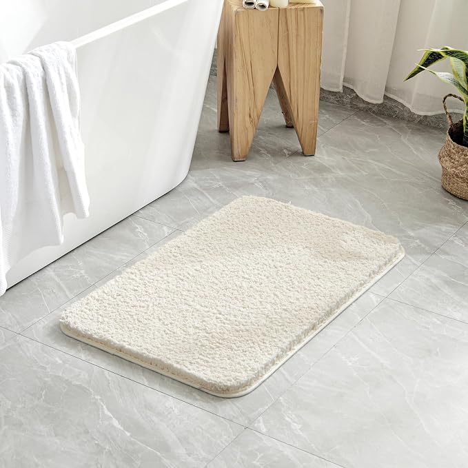 MIULEE Ivory Bathroom Rugs Set 2 Piece Small Soft Bath Mats 16x24 Inch | Soft Absorbent Microfiber Bath Rugs, Non Slip, Quick Dry, Fluffy Bath Rugs for Bathroom Floor Tub Showers, Machine Washable