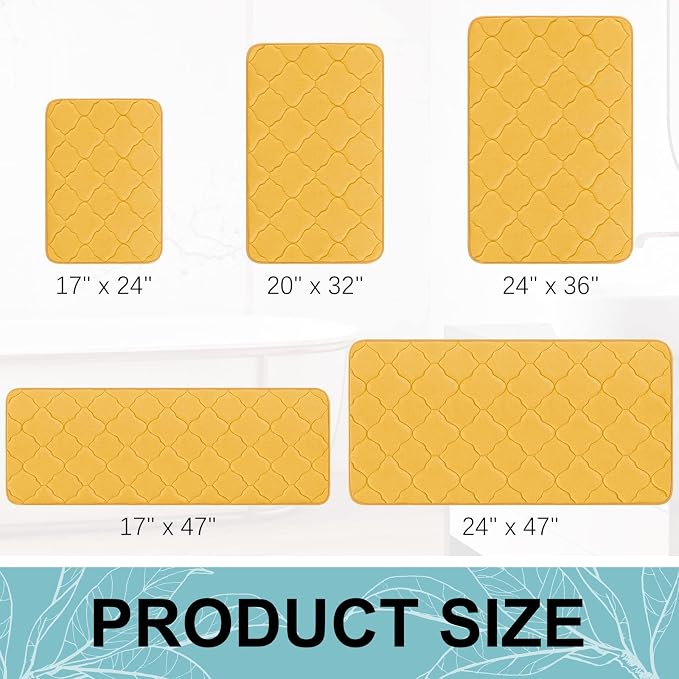 OLANLY Memory Foam Bath Mat Rug 47x24, Ultra Soft Bathroom Rugs, Yellow | Thick Absorbent Carpet, Non-Slip Backing, Machine Washable, for Bathroom Floor, Tub, Shower and Home Decor Accessories