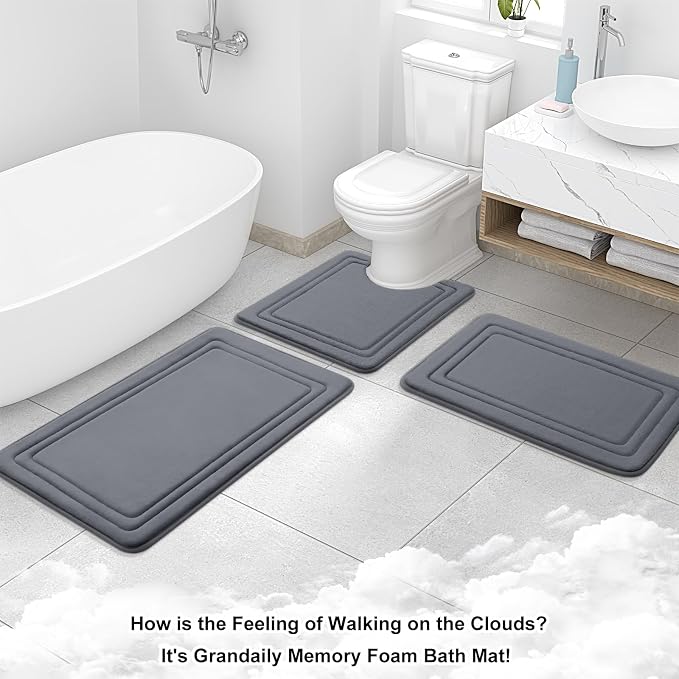 Grandaily Memory Foam Bath Mat Rug 59x20, Ultra Soft, Non-Slip and Absorbent Bathroom Rugs, Machine Wash Dry, Comfortable Bath Carpet for Bathroom Floor, Tub and Shower, Dark Grey