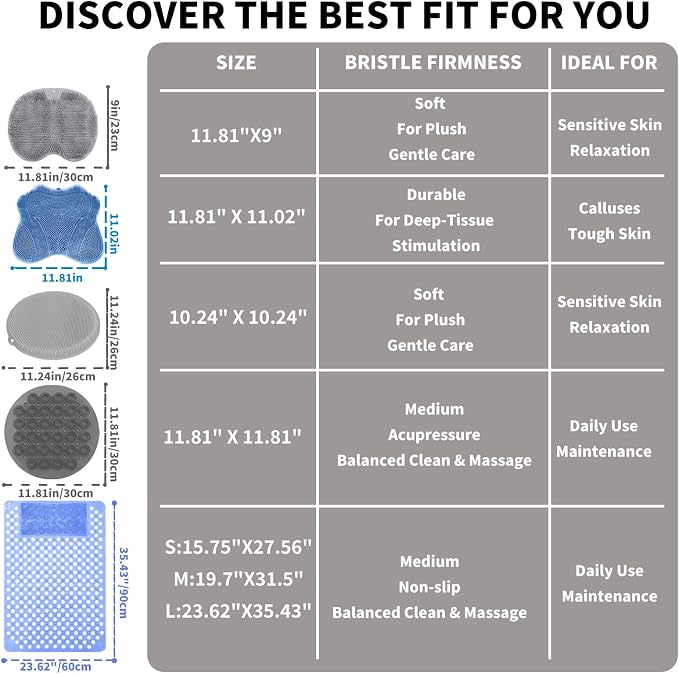Shower Foot Scrubber Mat with 3 Types of Upgraded Brushes for Massage, Shower Back Scrubber with Micro Suction Cups,Non Slip Bathtub Shower Scrubber for Body at Home Spa(Sage)