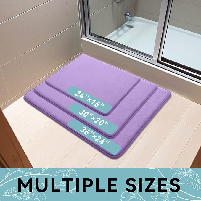 Smiry Memory Foam Bath Mat 24x16, Extra Soft and Absorbent Bathroom Rugs | Purple, Quick Dry Machine Washable Non-Slip Bath Mat for Bathroom Floor, Shower and Tub