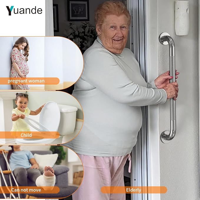 24 Inch Anti Slip Shower Grab Bar, YuanDe Polished Chrome Stainless Steel Bath Grab Bar, Knurled Bathroom Safety Rail, Shower Handrail Support, Handicap Elderly Balance Assist Handles-1.25" Diameter