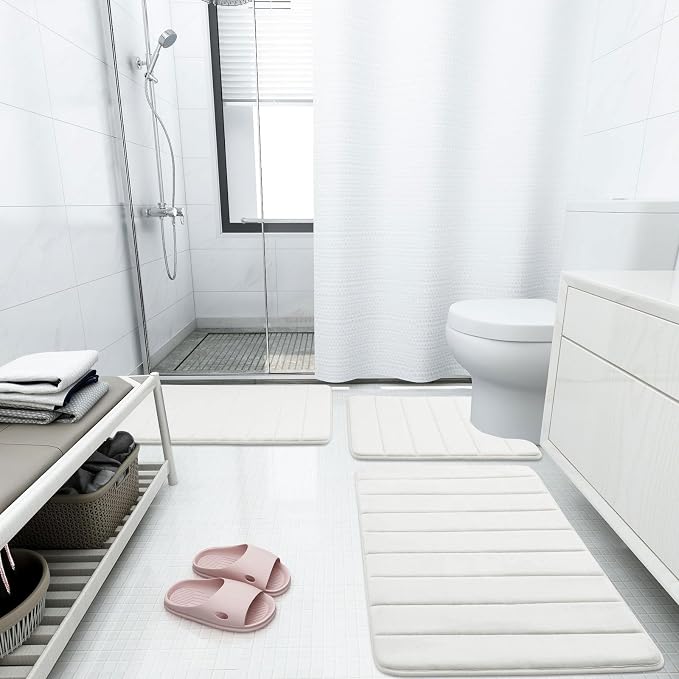 Buganda Memory Foam Bath Mat 70 x 34, Ultra Soft Absorbent Bathroom Rugs | Ivory, Machine Washable Quick Dry Bath Mats for Bathroom Floor, Shower and Tub, Home Decor Accessories