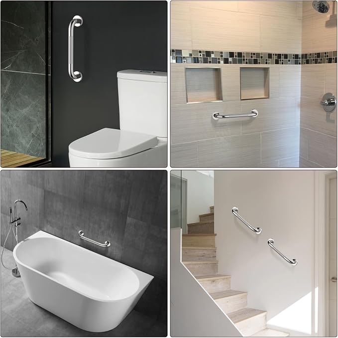 2 Pack 12 Inch Anti Slip Shower Grab Bar Handle, ZUEXT Chrome Stainless Steel Bathroom Grab Bar, Knurled Bathroom Balance Bar,Safety Hand Rail Support,Handicap Elderly Injury Senior Assist Bath Handle