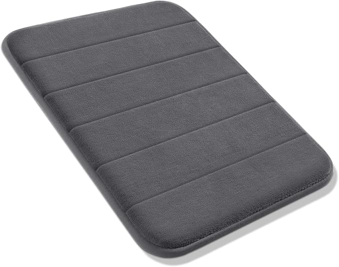 Yimobra Memory Foam Bath Mat, Super Soft Absorbent Bathroom Rug Non Slip, Quick Dry, Machine Washable Floor Carpet for Tub Shower, Home Decor Accessories, 24x17, Dark Gray