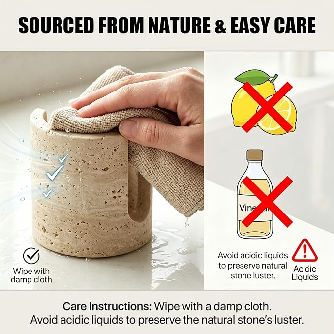 Luxury Natural Travertine Sponge Holder for Kitchen Sink, Minimalist Wabi-Sabi Hand-Carved Stone Sponge Caddy, Heavy Duty Quick Dry Marble Sink Organizer - Unique Housewarming & Wedding Gift