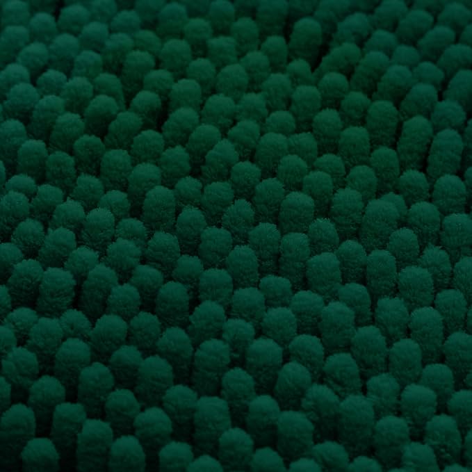 HOMEIDEAS Dark Green Chenille Bathroom Rugs Set of 3, Non Slip Bath Mat | Super Absorbent, Soft Microfiber, Machine Washable, Stain Resistant, for Bathroom Decor