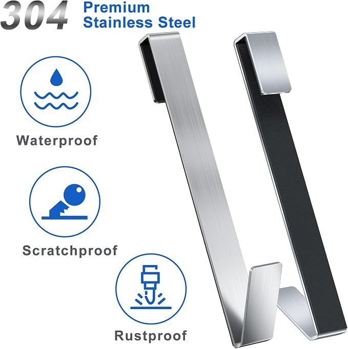 Shower Door Hooks 10 in, Shower Hooks for Towels, Heavy Duty Drilling-Free Extended Towel Hooks for Bathroom Frameless Glass Door, Over The Door Towel Hooks 3 Packs Silver