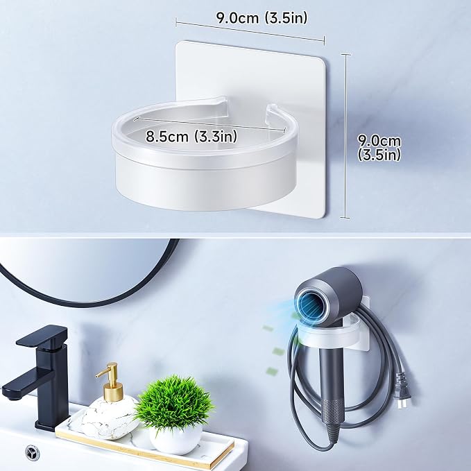 Hair Dryer Holder Wall Mounted, Blow Dryer Holder, Hair Tool Organizer for Hair Dryer Storage Hanger, Adhesive Hairdryer Holder for Bathroom Barber Shop (White)