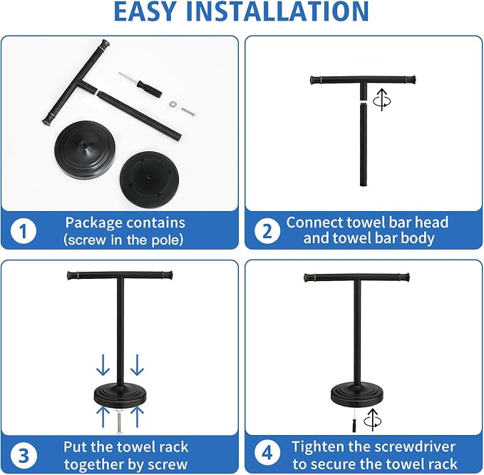 RUMOSE 13 Inch Oil Rubbed Bronze Towel Stand Hand Towel Holder Bathroom Kitchen Vanity Countertop T-Shape Towel Rack Free Standing Stainless Steel Towel Bar Towel Ring