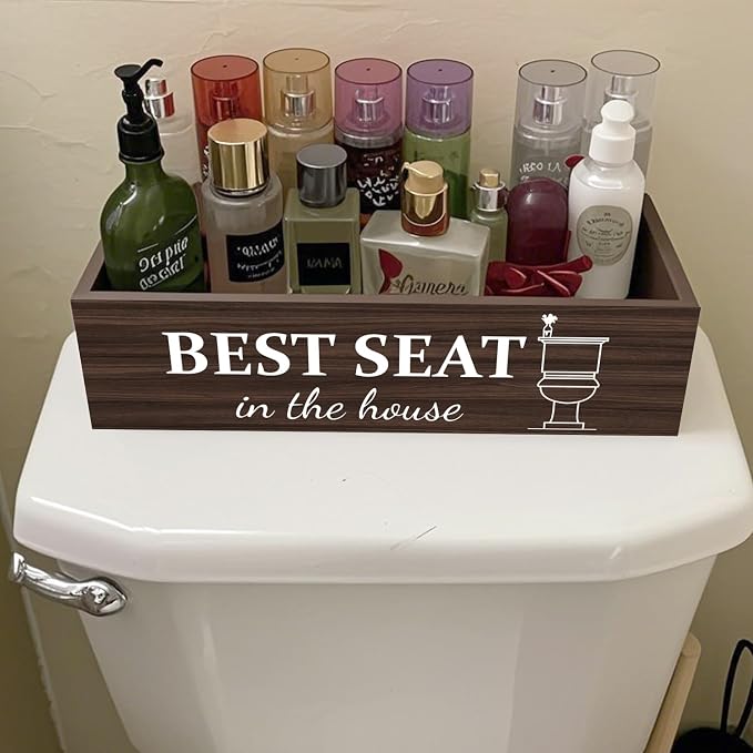 Bathroom Decor Box, Toilet Paper Basket 2 Sides Signs Farmhouse Bathroom Toilet Basket Tank Topper Rustic Farmhouse Home Decor for Livingroom Kitchen(One Dark Brown Box)