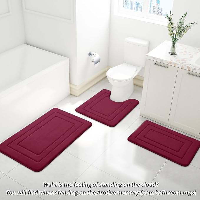 Arotive Memory Foam Bathroom Rug Mat 30x20, Ultra Soft and Absorbent Bath Mat, Machine Wash Dry, Comfortable Bath Rug Carpet for Bathroom Floor, Tub and Shower, Burgundy