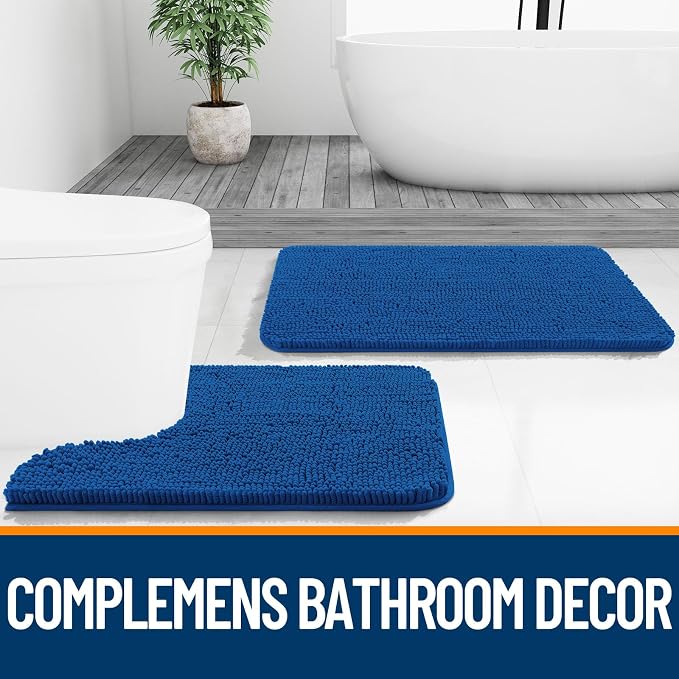 OLANLY Bathroom Runner Rugs 44x24, Soft Absorbent Chenille Bath Rugs, Rubber Backing Quick Dry, Machine Washable Long Bath Mats for Bathroom, Tub and Shower, Home Decor Accessories, Deep Navy Blue | Deep Navy Blue, Quick-Drying Rubber Backing, Machine ...