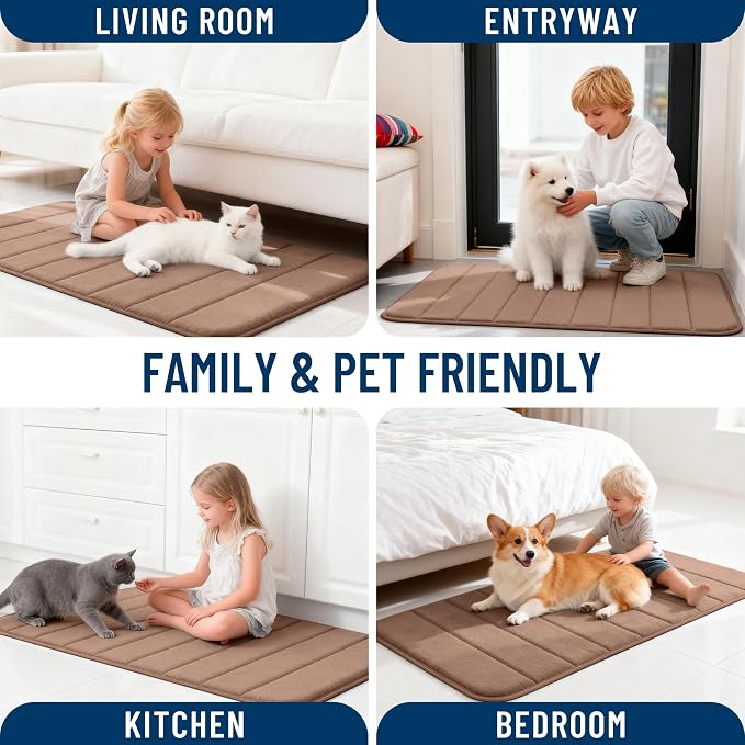 OLANLY Memory Foam Long Bathroom Rugs Runner 70x24, Super Soft Absorbent | Mocha, Quick Dry Bath Mat, Machine Washable Shower Floor Rugs, Bathmat Carpet for Bathroom Floor, Tub and Shower