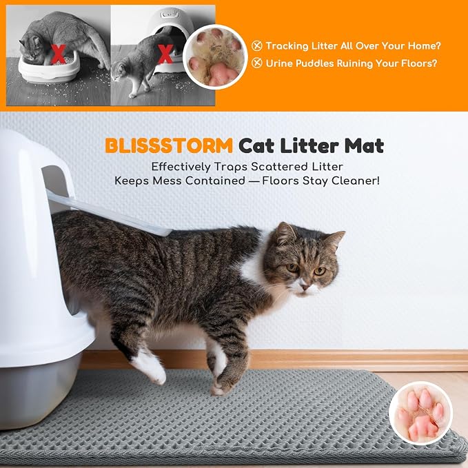 Cat Litter Mat 31"x24",Double Layer EVA Litterbox Mat Dark Gray | Extra Large Honeycomb, Waterproof & non-slip, Odor-free, easy clean, washable durable floor protector,scatter control