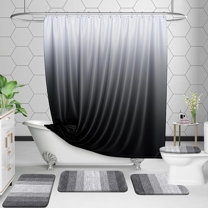 OLANLY Micorfiber Bathroom Rug Set 2 Piece, 36"x24"+U-Shaped 24"x20" | Grey, Soft Absorbent Bath Mats and Contour Toilet Rug, Non-Slip, Machine Wash Dry, Plush Shaggy Bath Mats for Bathroom