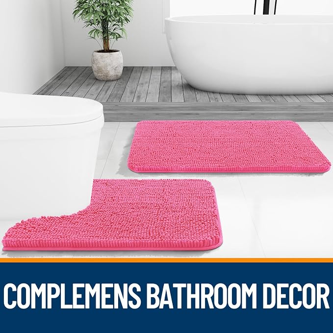 OLANLY Large Bathroom Rugs 40x32, Extra Soft Absorbent Chenille Bath Rugs | Hot Pink, Quick-Drying Rubber Backing, Machine Washable Bath Mat for Bathroom Floor, Tub and Shower, Home Decor Accessories