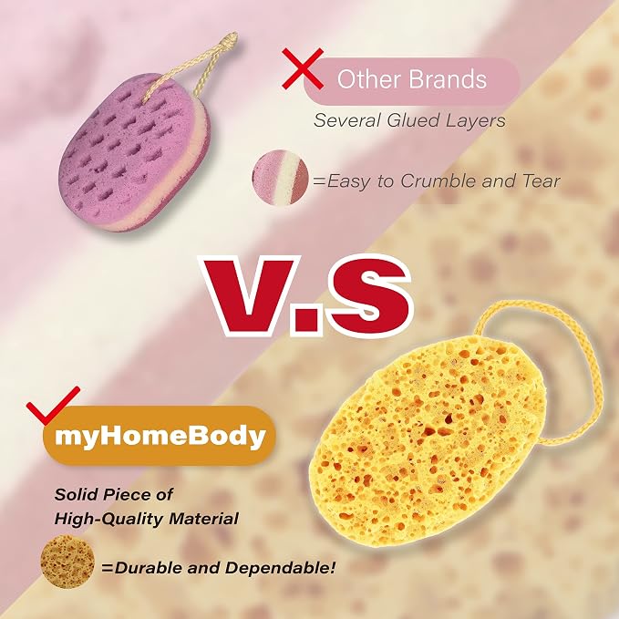 myHomeBody Bath Sponge, Foam Loofah, Shower Sponge for Body, Oval, 3 Pack | Large Size, Lots of Lather, Bath Sponges for Shower, Body Scrubber for Bathing, Body Wash Women, Exfoliating Loofah Sponge