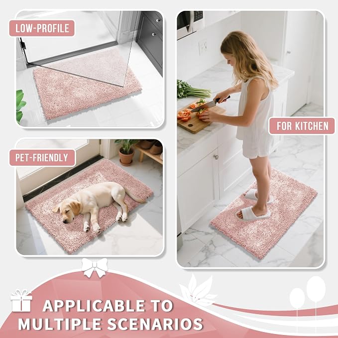 Yimobra Bathroom Rug Set 2 Piece, Luxury Shaggy Bath Mat Set with Non Slip Backing, Ultra Soft & Absorbent Mats for Bathroom Floor, Machine Washable, 31.5"x20"+24"x17", Pink