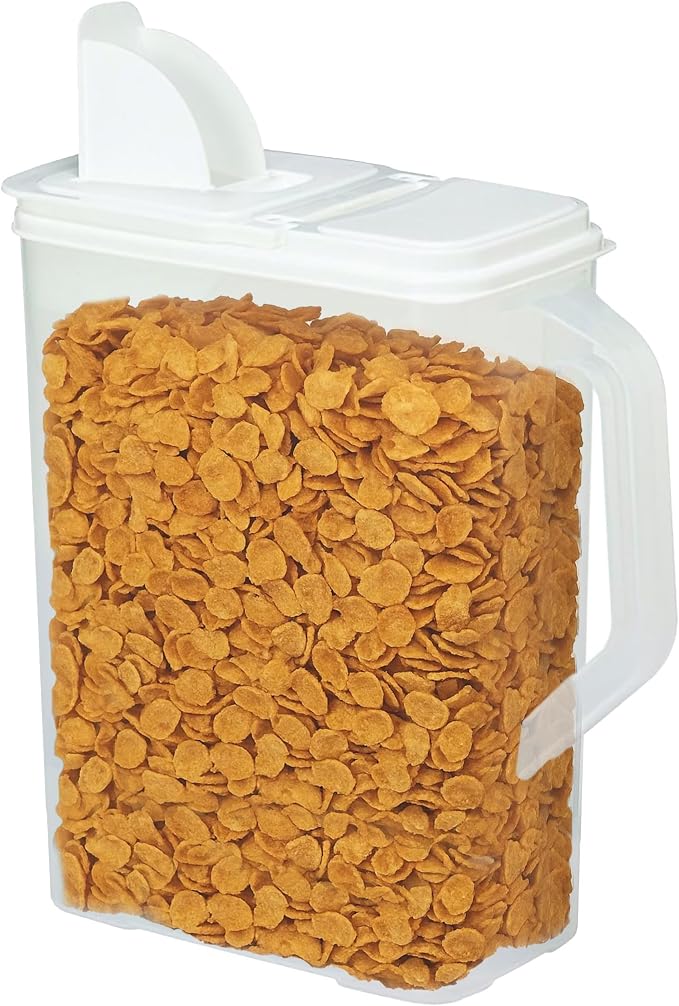 Buddeez Bulk Food Storage Container 8 Quart All Purpose Clear (White Lid) | Clear container for easy visibility, Easy-grip handle, Easy-pour spout, For flour, sugar, cereal, rice and dry goods