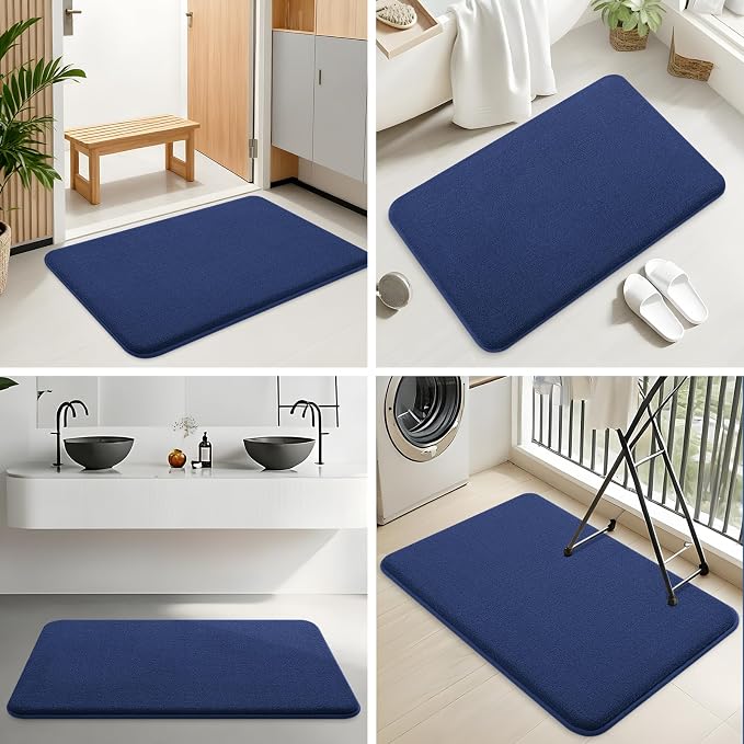 Smiry Memory Foam Bath Mat 47x17, Extra Soft Absorbent Bathroom Rugs | Navy Blue Quick Dry, Machine Washable Bath Mats for Bathroom, Shower, Tub and Home Decor Accessories