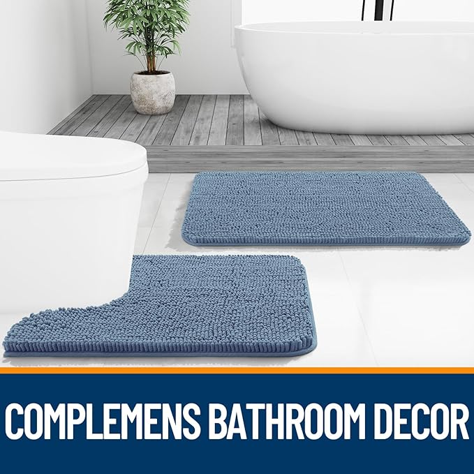 OLANLY Bathroom Runner Rugs 45x27, Extra Soft Absorbent Chenille Bath Rugs | Airy Blue, Quick-Drying Rubber Backing, Washable Long Bath Mat for Bathroom Floor, Tub and Shower, Home Decor Accessories