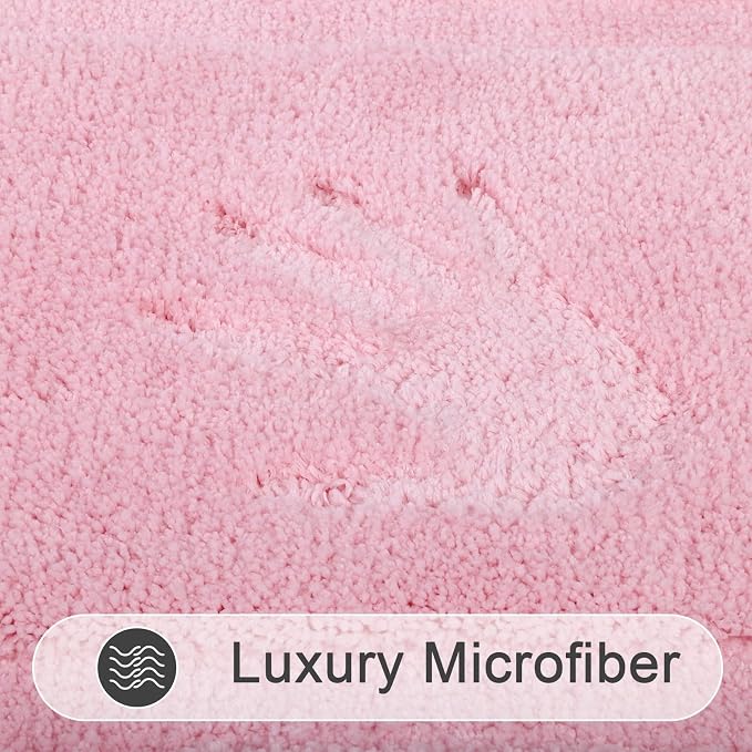 SHACOS Soft Microfiber Bathroom Rugs Set 2 Pieces with Toilet Rug | Absorbent Plush Bath Mat U Shaped Contour Bath Rug, Non Slip Washable Fluffy Bathroom Floor Mats, 32x20+24x20, Pink