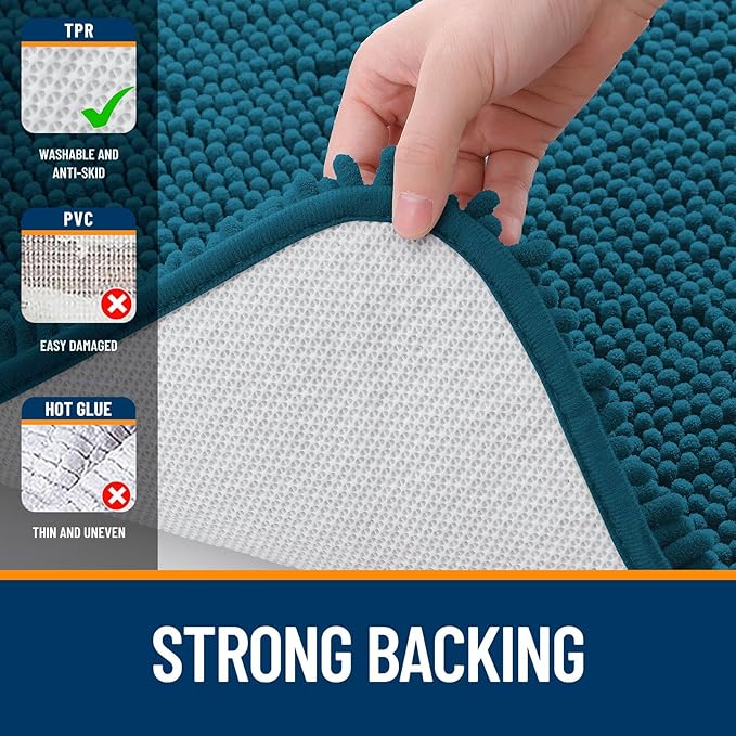 OLANLY Large Bathroom Rugs 44x32, Extra Soft Absorbent Chenille Bath Rugs | Peacock Blue, Quick-Drying Rubber Backing, Washable Bath Mat for Bathroom Floor, Tub and Shower, Home Decor Accessories
