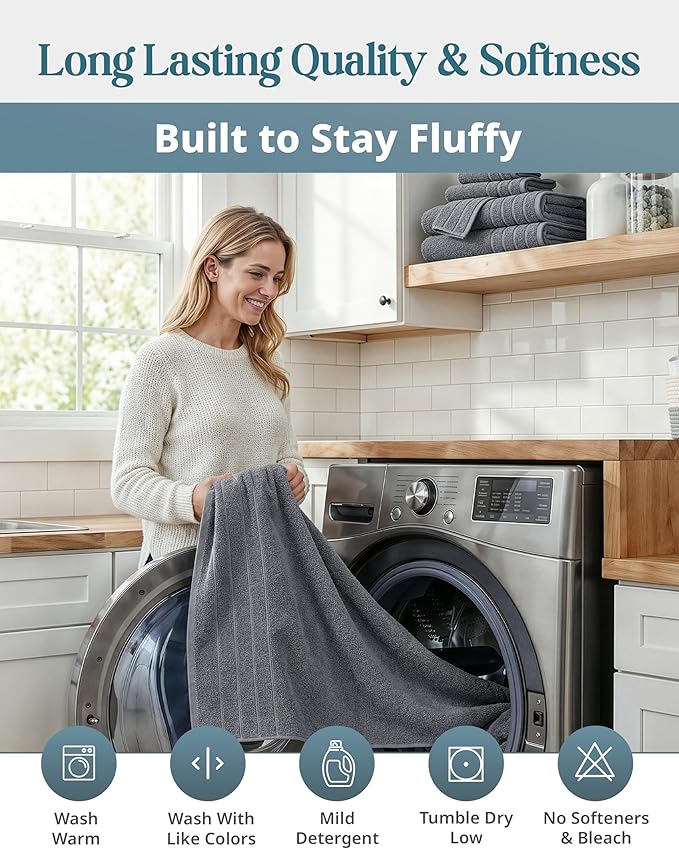 Casa Platino Bath Towel Set 100% Cotton 18 Piece Soft Absorbent - Cool Grey | Cotton Bath Towels - Densely Woven, Coordinated Colors, Dobby Border Accent, OEKO-TEX Certified, Ring-Spun Durability