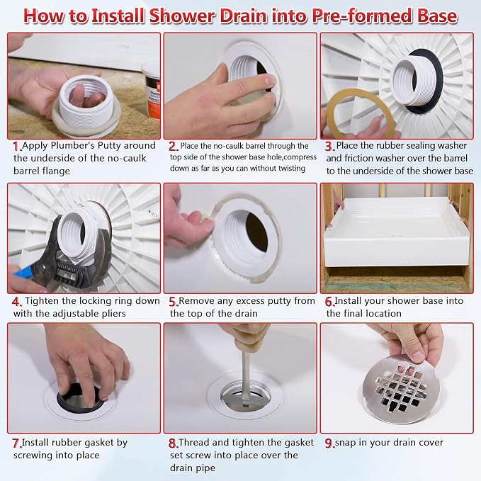Enhon 4.25" OD Shower Drain Assembly, Snap in Shower Base Drain and Round Grid Strainer Cover, Fits 2 in. Schedule 40 ABS and PVC Pipes, Stainless Steel Cap, ABS Base(Silver,1 Pack)