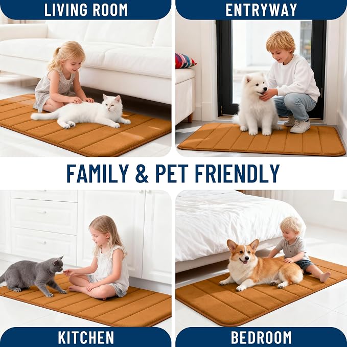 OLANLY Memory Foam Large Bath Mat 59x34, Super Soft Absorbent Bathroom Rugs | Ochre, Quick Dry Bath Rug, Machine Washable Shower Floor Mats, Bathmat Carpet for Bathroom Floor, Tub and Shower