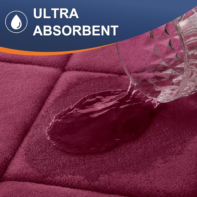 OLANLY Memory Foam Toilet Rugs U-Shaped 24x20, Ultra Soft and Absorbent | Burgundy, Quick Dry Commode Contour Rugs, Machine Washable, Comfortable Bathroom Contour Bath Mats for Toilet Base