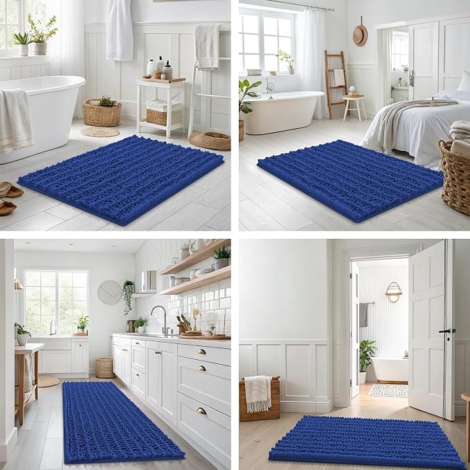Smiry Bathroom Rugs 44X24, Extra Soft Rubber Backing Chenille Bath Mats | Royal Blue Machine Washable Non Slip Quick Dry Bath Mats for Bathroom Floor, Tub, Shower, Home Decor Accessories