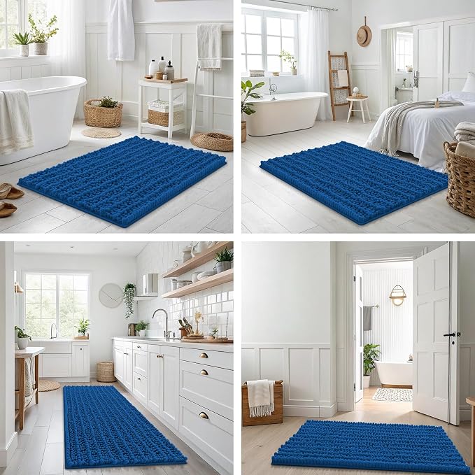 Smiry Bathroom Rugs 24X16, Extra Soft Rubber Backing Chenille Bath Mats | Deep Navy Blue Machine Washable Non Slip Quick Dry Bath Mats for Bathroom Floor, Tub, Shower, Home Decor Accessories