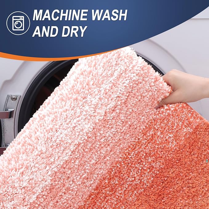 OLANLY Bathroom Runner Rug 54x24, Extra Soft Absorbent Microfiber Bath Rugs | Coral, Non-Slip Quick-Drying Rubber Backing, Machine Washable Long Bath Mat for Floor, Tub and Shower, Home Decor Accessories