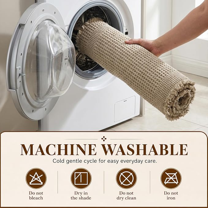 Waffle Bath Mat, Non Slip Bathroom Rugs Mats Set, Super Absorbent Quick Dry Bath Mats for Bathroom, Machine Washable Boho Rugs with Tassels,17"x24"+24"x36"+24"x48" (Brown)