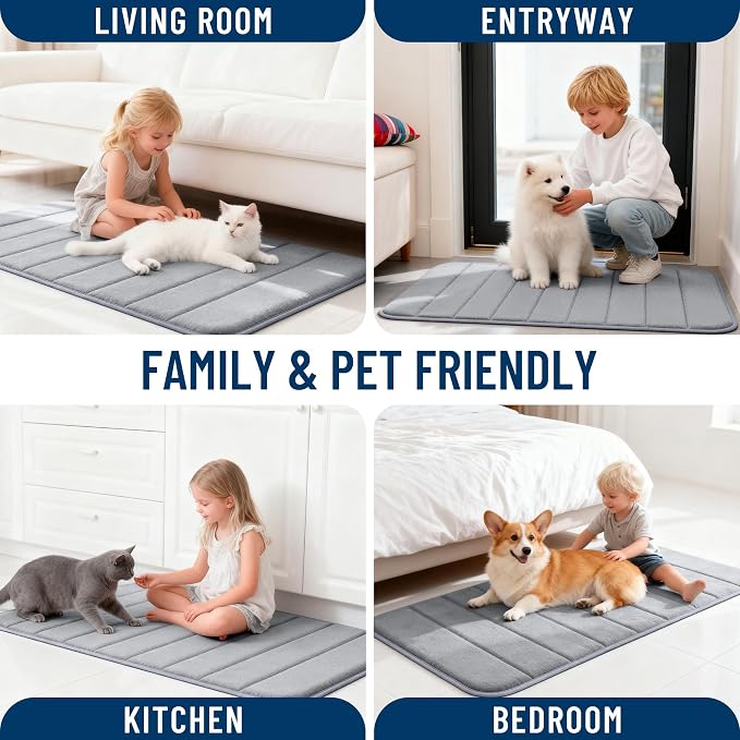 OLANLY Memory Foam Long Bathroom Rugs Runner 47x24, Super Soft Absorbent | Grey, Quick Dry Bath Mat, Machine Washable Shower Floor Rugs, Bathmat Carpet for Bathroom Floor, Tub and Shower