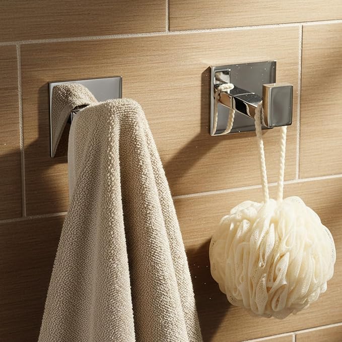 Flybath Square Coat Hook SUS 304 Stainless Steel Towel Robe Door Hooks Wall Mounted Self Adhesive No Drilling, Mirror Polished - 2 Pack